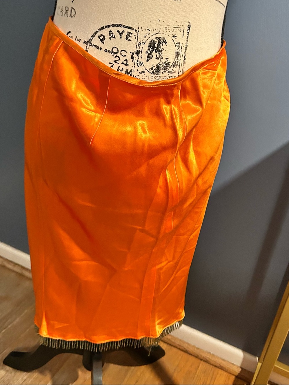 Forever 21 Vibrant Orange Satin beaded Hem skirt